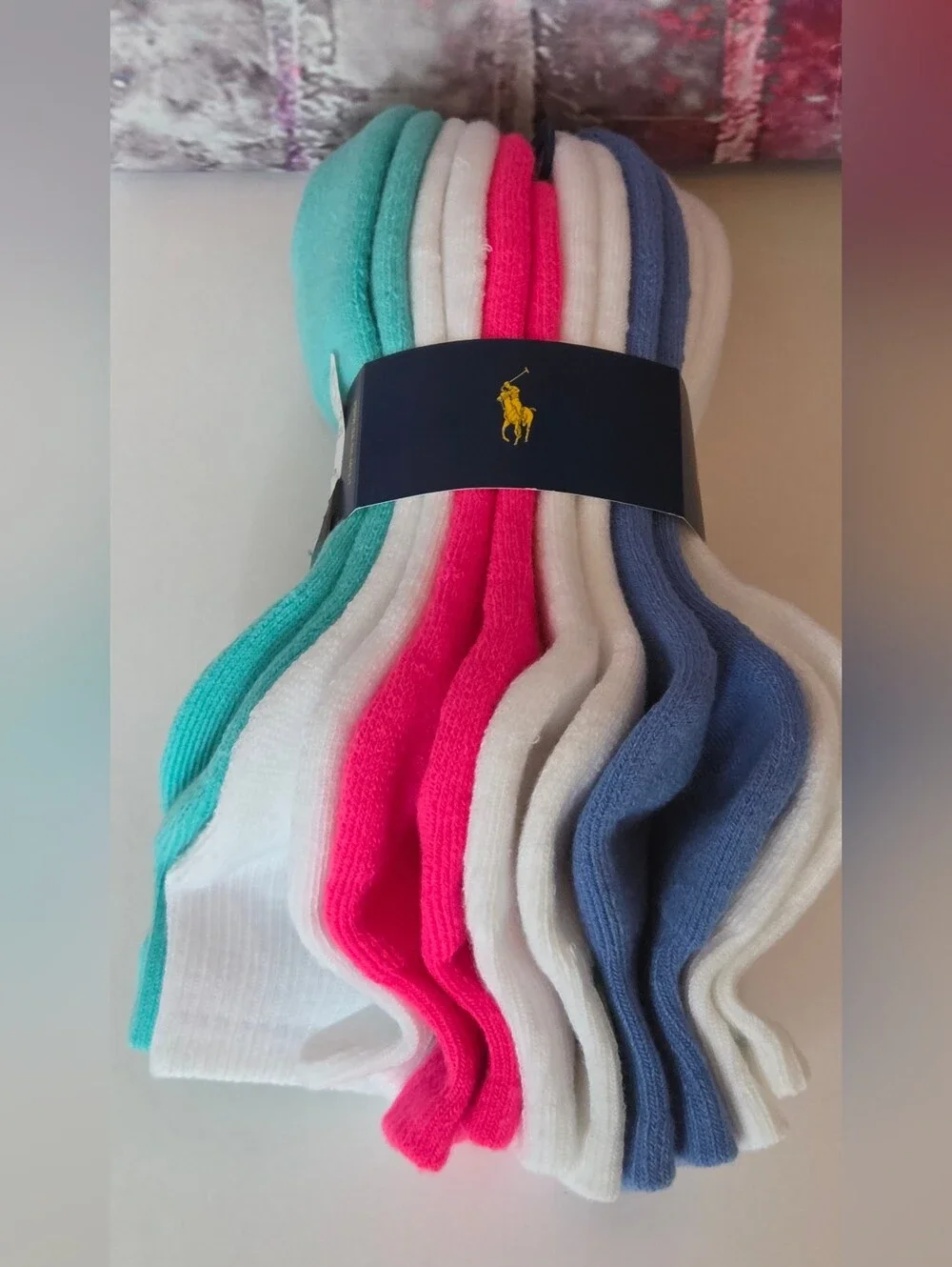Polo by Ralph Lauren White Ankle Socks Multicolor Logo (6 Pack)